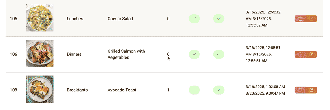 menu item