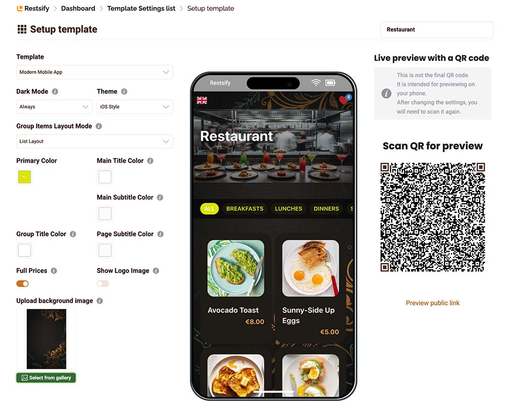 Choose the perfect template for your restaurant or cafe