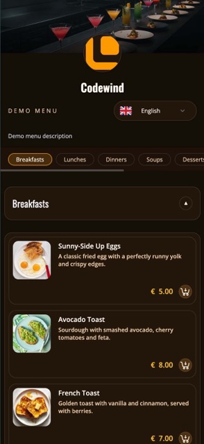 Saas QR menu template preview 22