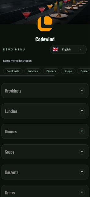 Saas QR menu template preview 2