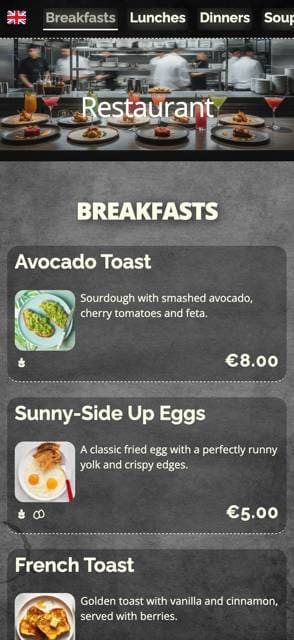 Saas QR menu template preview 2
